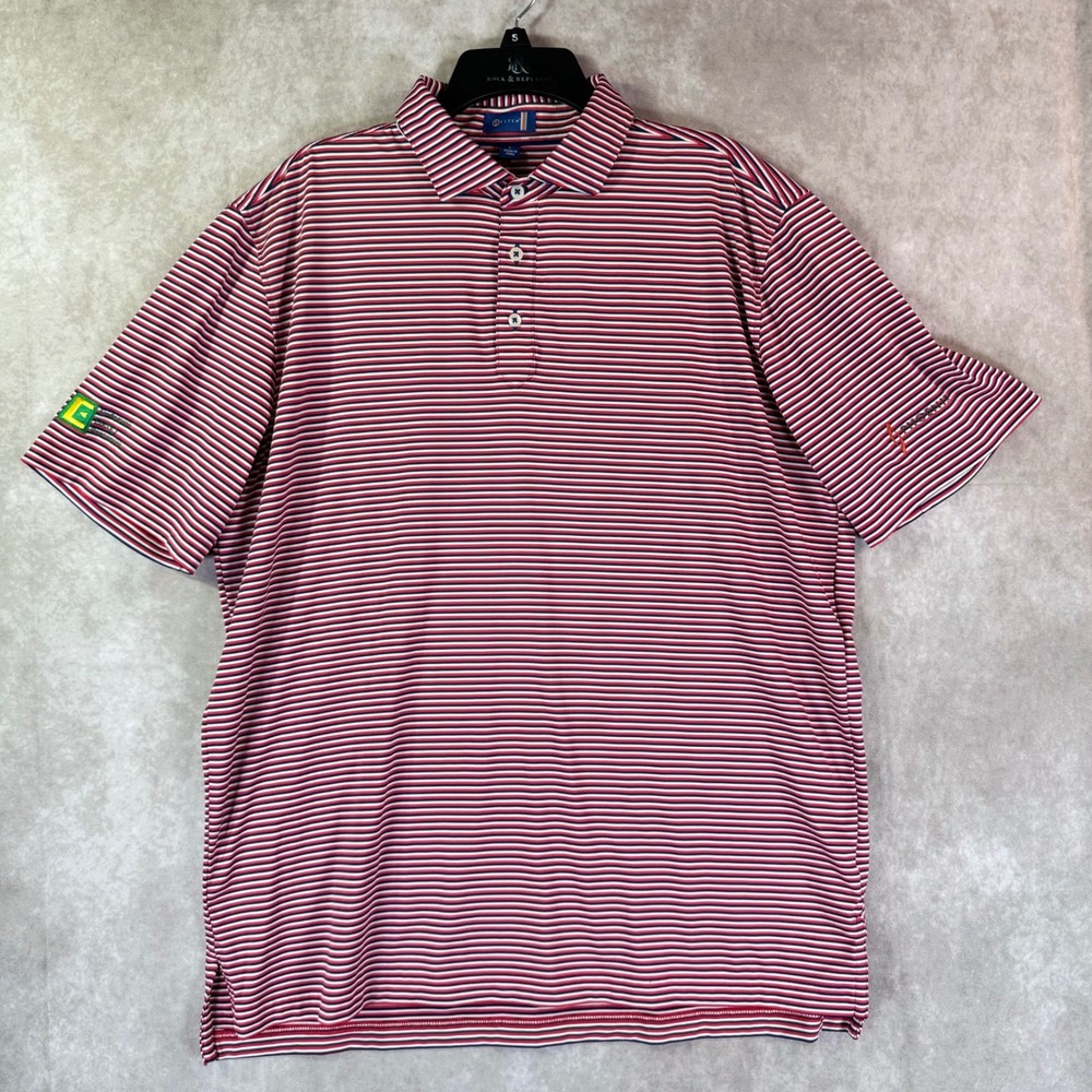 Stitch Golf Polo Shirt Mens Large Red White Blue Striped Corporate Patriotic